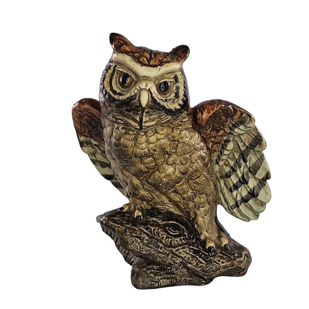Vintage UCTCI Japan Ceramic Owl Figurine Hand Painted Detailed Collectible Home